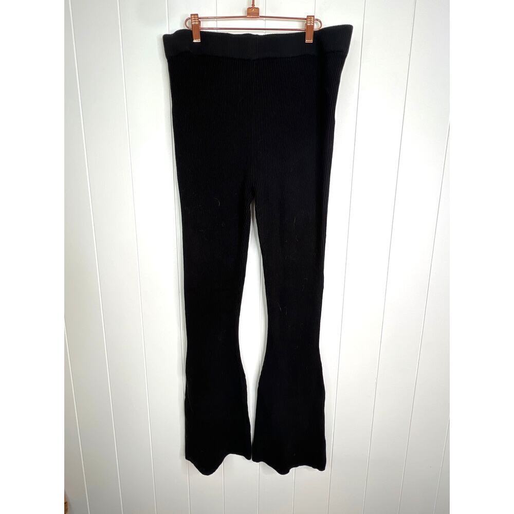 Lita by Ciara Rib Organic Cotton Flare Pants in Black Size XXL